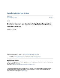 Electronic Discovery and Sanctions for Spoliation: Perspectives from the Classroom