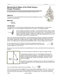 Measuring the Mass of the Earth Using a Simple Pendulum