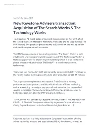 New Keystone Advisers Transaction: Acquisition of the Search Works & the Technology Works