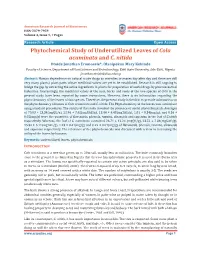 Phytochemical Study of Underutilized Leaves of Cola Acuminata and C