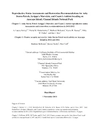 Reproductive Status Assessments and Restoration Recommendations For