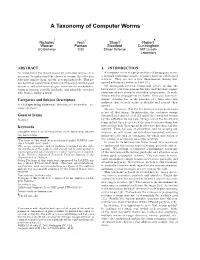 A Taxonomy of Computer Worms ∗