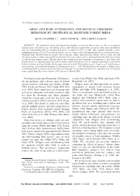 Army Ant Raid Attendance and Bivouac-Checking Behavior by Neotropical Montane Forest Birds