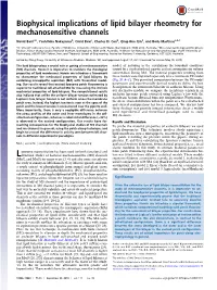 Biophysical Implications of Lipid Bilayer Rheometry for Mechanosensitive Channels