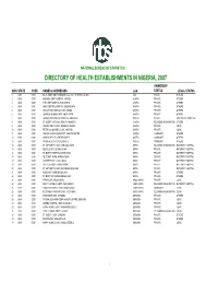Directory of Health Establishments in Nigeria, 2007 Ownership S/No