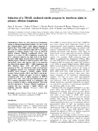 Induction of a TRAIL Mediated Suicide Program by Interferon Alpha in Primary E€Usion Lymphoma