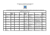 List of Students Who Are Entitled of Benefit of Students Welfare Scheme from the University