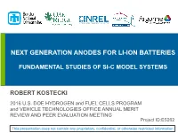 Next-Generation Anodes for Li-Ion Batteries: Fundamental Studies Of