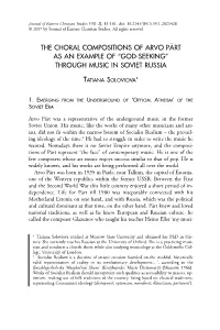 The Choral Compositions of Arvo Pärt As an Example of “God-Seeking” Through Music in Soviet Russia