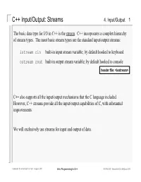 C++ Input/Output: Streams 4