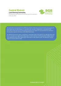 Central District Local Planning Summaries Prepared for the Department of Planning & Environment February 2016