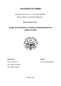 Design and Simulation of a Battery Swapping System for Public Transport