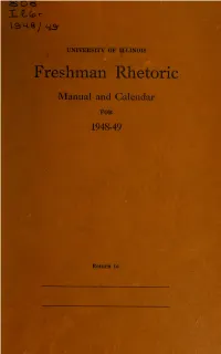 Freshman Rhetoric; Manual and Calendar for