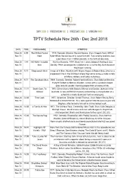 TPTV Schedule Nov 26Th - Dec 2Nd 2018