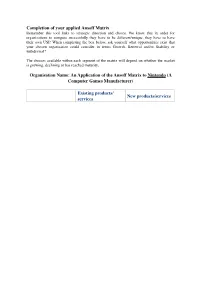 An Application of the Ansoff Matrix to Nintendo (A Computer Games Manufacturer)