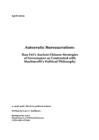 Han Fei's Ancient Chinese Strategies of Governance As Contrasted With