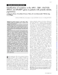 Identification of Mutations in the AIPL1, CRB1, GUCY2D, RPE65, And