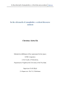 In the Aftermath of Xenophobia: a Critical Discourse Analysis 2014