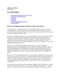 IN THIS ISSUE Letter of Appreciation to Stuart and Laina Swiny