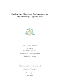 Optimizing Runtime Performance of Dynamically Typed Code
