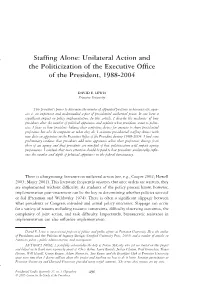 Staffing Alone: Unilateral Action and the Politicization of the Executive