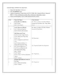 Evaluative Report of Mathematics Department