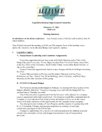 Legislative Committee Meeting Minutes February 2021 Click Here For