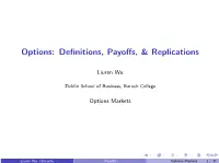 Options: Definitions, Payoffs, & Replications