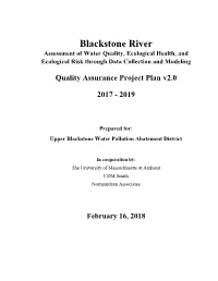 Blackstone River Assessment of Water Quality, Ecological Health, and Ecological Risk Through Data Collection and Modeling