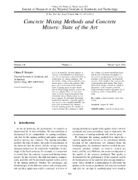 Concrete Mixing Methods and Concrete Mixers: State of the Art