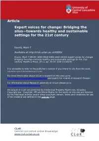 Expert Voices for Change Bridging the Silos—Towards Healthy and Sustainable Settings for the 21St Century