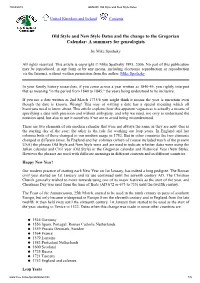Old Style and New Style Dates and the Change to the Gregorian Calendar: a Summary for Genealogists
