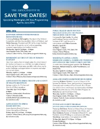 SAVE the DATES! Upcoming Washington, DC Area Programming April to June 2016