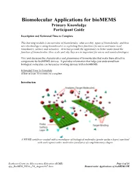 Biomolecular Applications for Biomems Primary Knowledge Participant Guide