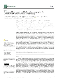 Sources of Inaccuracy in Photoplethysmography for Continuous Cardiovascular Monitoring