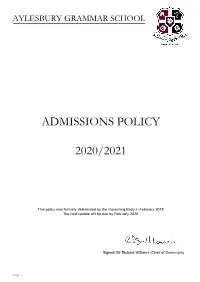 Admissions Policy 2020/2021