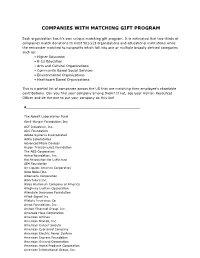 Companies with Matching Gift Program