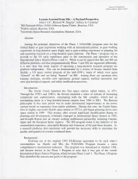 Lessons Learned from Mir — a Payload Perspective John J. Uri', Richard W