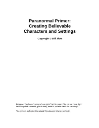 Paranormal Primer: Creating Believable Characters and Settings