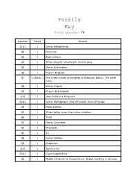 Fossils Key Total Points: 70
