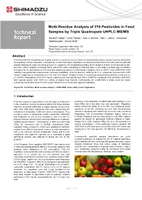 Multi-Residue Analysis of 210 Pesticides in Food Samples by Triple Quadrupole UHPLC-MS/MS