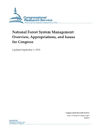 National Forest System Management: Overview, Appropriations, and Issues for Congress