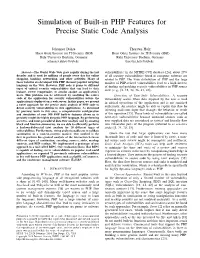 Simulation of Built-In PHP Features for Precise Static Code Analysis