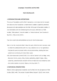 1 Language, Translation and the Web Mark Shuttleworth