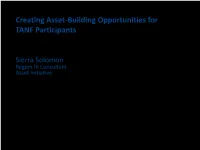 Creating Asset-Building Opportunities for TANF Participants
