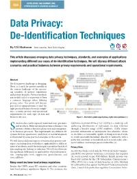 Data Privacy: De-Identification Techniques