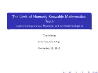 Gödel's Incompleteness Theorems, and Artificial Intelligence