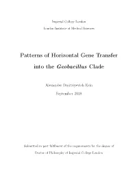 Patterns of Horizontal Gene Transfer Into the Geobacillus Clade