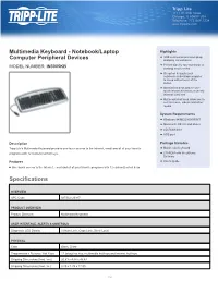 Specifications Multimedia Keyboard