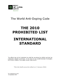 2010 Prohibited List
